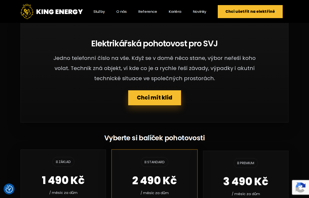 Ceník paušálu pohotovosti pro SVJ na webu King Energy